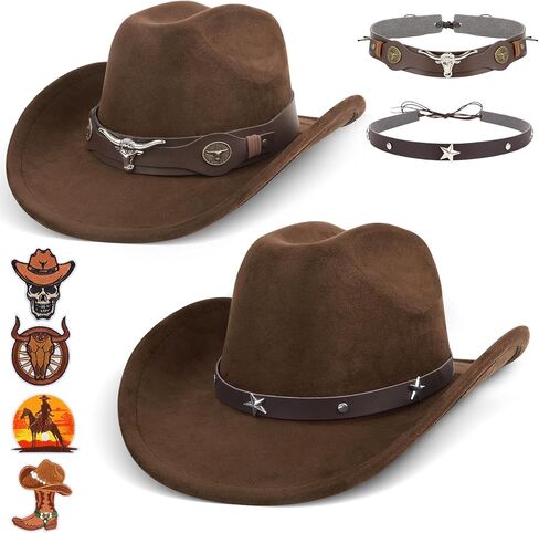 (2 عبوة) قبعات رعاة البقر الوردية للنساء والرجال مع فرق القبعات - إكسسوارات أزياء رعاة البقر الغربية في عيد الهالوين والمهرجانات والبكالوريوس وارتداء اليومية in Kuwait