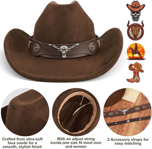 (2 عبوة) قبعات رعاة البقر الوردية للنساء والرجال مع فرق القبعات - إكسسوارات أزياء رعاة البقر الغربية في عيد الهالوين والمهرجانات والبكالوريوس وارتداء اليومية in Kuwait