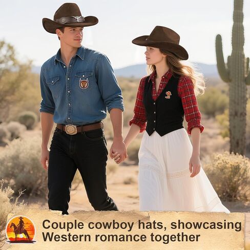 (2 عبوة) قبعات رعاة البقر الوردية للنساء والرجال مع فرق القبعات - إكسسوارات أزياء رعاة البقر الغربية في عيد الهالوين والمهرجانات والبكالوريوس وارتداء اليومية in Kuwait