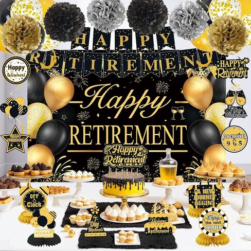 زخارف حفلة التقاعد للرجال النساء الأزرق الفضة السعيد للتقاعد بانر بانر البالونات الورق POMPOMS POMPOMS Honeycomb Cake Cake Topper Set Dwirl Set in Kuwait