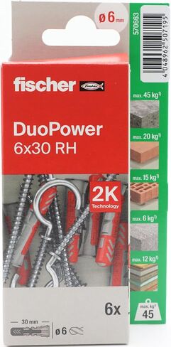 fischer Duopower 5x25mm with Hooks - 8U Multi Material Wall Anchors Suitable for Hanging Bikes, Pictures, Cabinets, TVs, Shelves, Furniture in Saudi Arabia