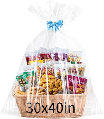 6PCS Extra Large Cellophane Gift Bags 40x50 Inch Clear Cellophane Wrap for Gift Baskets Baby Bridal Shower Wedding Beach Party favor Birthday 2.5 Mil Thick in Saudi Arabia