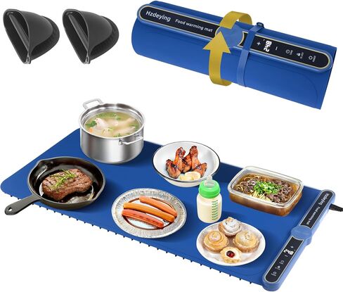 Food Warming Mat – Portable Electric Heating Pad with 9 Temperature Levels, Fast Heating Silicone Tray with Raised Feet, Roll-Up Buffet Heat Plate for Parties, Home & Travel Use (Beige) in Saudi Arabia