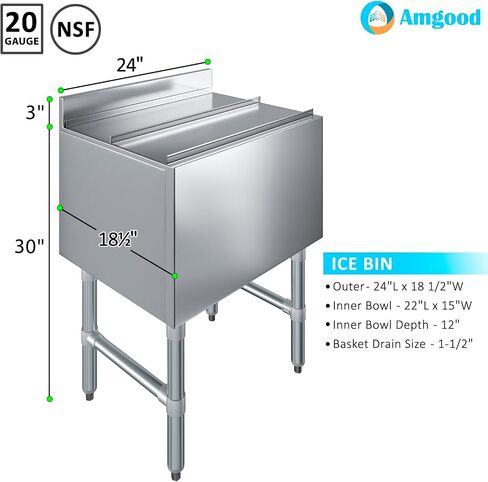 AmGood 18.5" x 24" x 33" Stainless Steel Ice Chest with Sliding Lid | Large Ice Bin | NSF in Saudi Arabia