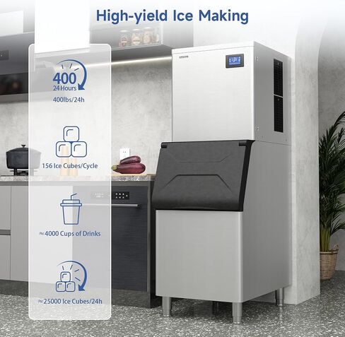 Real Relax Commercial Ice Machine 400LBS/24H, ETL Approved Industrial Ice Maker Machine with 330 LBS Storage Bin, Ice Scoop, Auto Self-Cleaning, LCD Display for Restaurant Bar Café in Saudi Arabia
