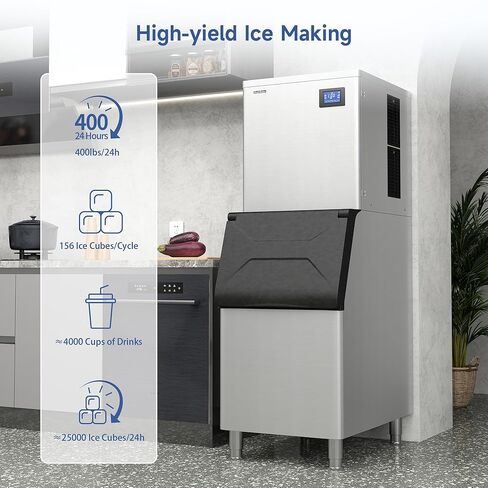 Real Relax Commercial Ice Machine 400LBS/24H, ETL Approved Industrial Ice Maker Machine with 330 LBS Storage Bin, Ice Scoop, Auto Self-Cleaning, LCD Display for Restaurant Bar Café in Saudi Arabia