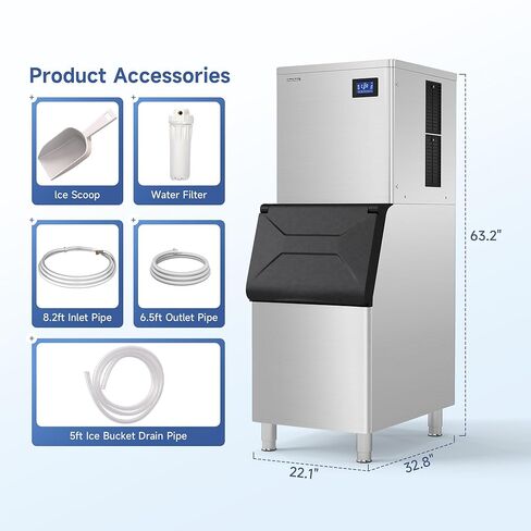 Real Relax Commercial Ice Machine 400LBS/24H, ETL Approved Industrial Ice Maker Machine with 330 LBS Storage Bin, Ice Scoop, Auto Self-Cleaning, LCD Display for Restaurant Bar Café in Saudi Arabia