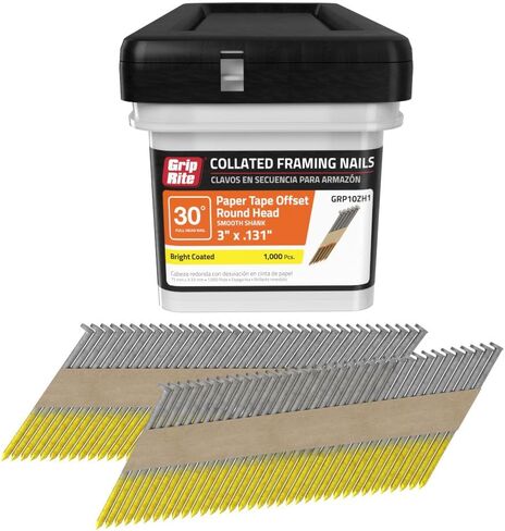 Grip Rite Prime Guard GRP10ZH1 30 Degree Paper Tape Offset Round Head Bright Coated Collated Framing Nails, 3" x 0.131" in Saudi Arabia