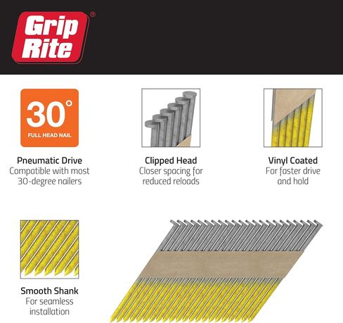 Grip Rite Prime Guard GRP10ZH1 30 Degree Paper Tape Offset Round Head Bright Coated Collated Framing Nails, 3" x 0.131" in Saudi Arabia