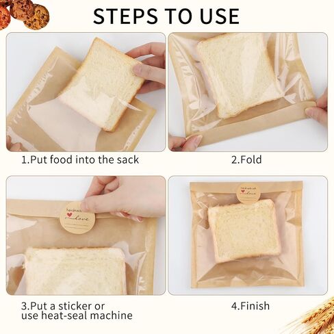 400Pcs Heat Sealable Bakery Bags with Window, 7.1x7.5 Inches Pastry Bags with Paper Stickers, Grease Resistant Kraft Cookie Bag for Donuts, Bakery Snacks, Sandwiches, Sandies in Saudi Arabia