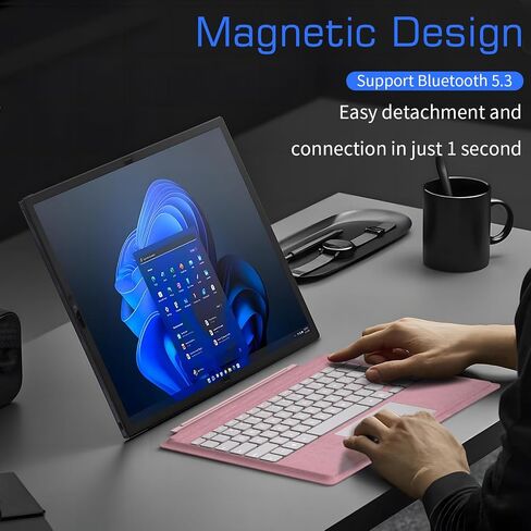 Junfire Detachable Keyboard for Microsoft Surface Pro 7 Plus/Pro7/6/5/4/3 – 7-Color Backlit Wireless Keyboard with Touchpad, 14 Shortcut Keys, 30H Battery – Magnetic & Slim Design, Black in Kuwait