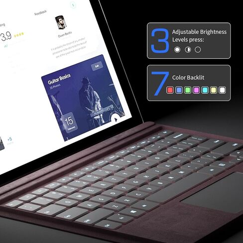 Junfire Detachable Keyboard for Microsoft Surface Pro 7 Plus/Pro7/6/5/4/3 – 7-Color Backlit Wireless Keyboard with Touchpad, 14 Shortcut Keys, 30H Battery – Magnetic & Slim Design, Black in Kuwait