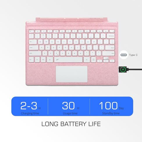 Junfire Detachable Keyboard for Microsoft Surface Pro 7 Plus/Pro7/6/5/4/3 – 7-Color Backlit Wireless Keyboard with Touchpad, 14 Shortcut Keys, 30H Battery – Magnetic & Slim Design, Black in Kuwait