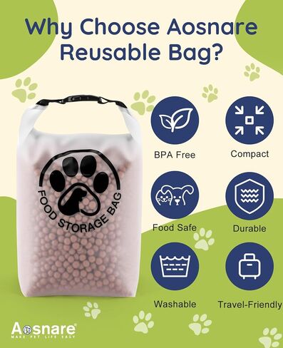 حقيبة تخزين طعام للحيوانات الأليفة للسفر-حاوية طعام داكنة للتسرب الشفافة مع إغلاق لفة ، تحافظ على طازجة في رحلة التخييم ، ركوب الكلاب ، عطلة نهاية الأسبوع (14 كوبًا) in Kuwait