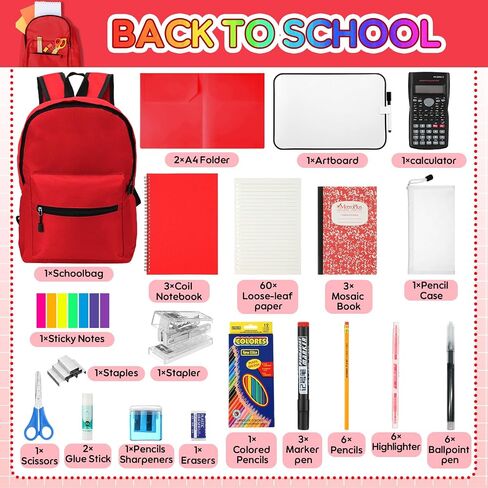 52 Pcs High School Supplies Kit with Backpack, Back to School Supplies Bag Set College Bundle Essential Stuff Bulk Stapler Notebook Calculator for Senior Student Teen Classroom(Black) in Saudi Arabia