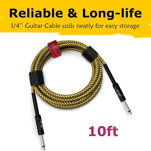 كابل غيتار مزرعة 10 قدم Coild Electric Cables Bass Amp Cord 1/4 مباشرة إلى مستقيم للركوب الكهربائي ، الجيتار ، Mandolin ، Pro Audio - Gold in Kuwait
