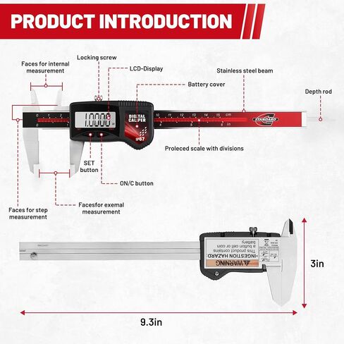 أداة قياس الفرجار الرقمية IP67 0-6 "النطاق ، ± 0.001" دقة الفرجار الميكرومتر الكهربائي مع شاشة LCD كبيرة ، مسطرة رقمية إلكترونية من الفولاذ المقاوم للصدأ مع ميزة التلقائي in Saudi Arabia