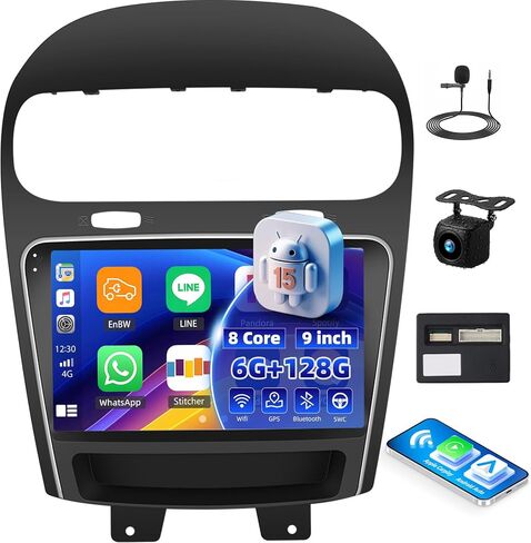 [8 Core 4G+64G] Car Radio for Dodge Journey 2011-2019 and for Fiat Freemont 2012-2014 with Wireless Carplay Android Auto,9'' Touchscreen Car Stereo with WiFi/GPS Bluetooth FM/RDS+AHD Backup Camera in Kuwait