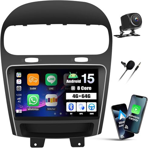 [8 Core 4G+64G] Car Radio for Dodge Journey 2011-2019 and for Fiat Freemont 2012-2014 with Wireless Carplay Android Auto,9'' Touchscreen Car Stereo with WiFi/GPS Bluetooth FM/RDS+AHD Backup Camera in Kuwait