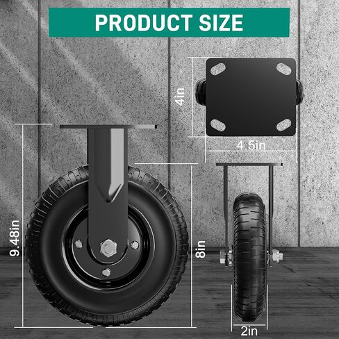 6 Inch Heavy Duty Caster Wheels Set of 4 (2 Swivel & 2 Fixed), 330lb Capacity per Wheel, Solid Rubber Knobby Tread for Workbench, Cart, Dolly, Trolley, Wagon, Chicken Coop, and Outdoor Use in Saudi Arabia