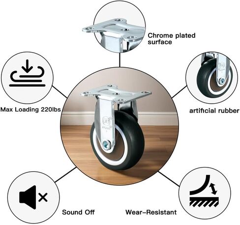 2.5 Inch Caster Wheels Set of 4 Heavy Duty No Noise Castors Top Plate Casters Wheels for Small Project, Nightstand, Side Table, Furniture and Workbench Cart (2.5 Inches Rigid) in Saudi Arabia