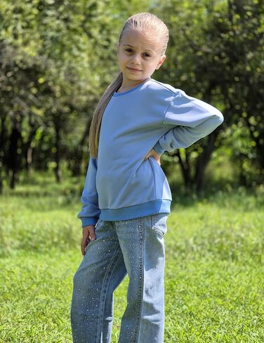 Arshiner Girls Crewneck Sweatshirt Tops Long Sleeve Pullover Tops إسقاط بلوزات كتف بلوك كتلة مضلعة لمدة 5-14 سنوات in Saudi Arabia