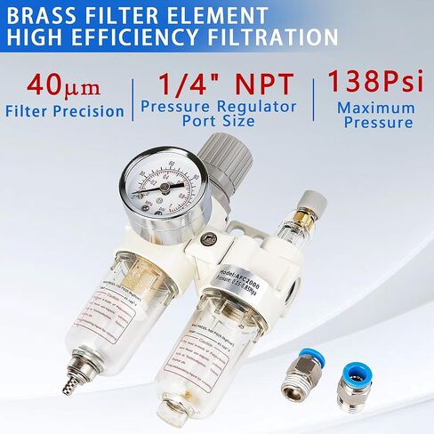 WeiTeng 1/4" NPT Compressed Air Filter Regulator Comb, 5 Micron Brass Filter, Semi-Auto Drain, Polycarbonate Bowl ，0-145 PSI Gauge,for Industrial Pneumatic Systems & Air Compressors in Saudi Arabia