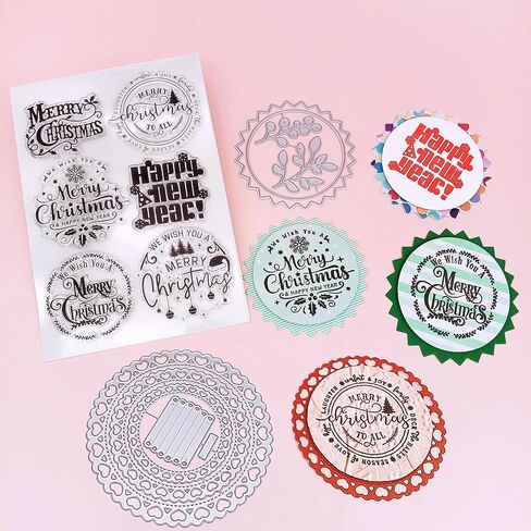 Alinacutle Cutting Cutting Cut & Clear Clear for Paper Craft Handmade Card Cards Scrapbooking من Alina Crafts (يموت إطار ندفة الثلج وختم عيد ميلاد سعيد) in Kuwait
