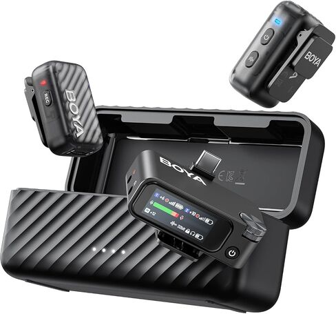 Boya Boyamic 2 microphones اللاسلكية لجهاز iPhone 15-16/Android/PC/Camera ، إلغاء ضوضاء الذكاء الاصطناعي ، تسجيل داخلي عائم 32 بت ، شاشة تعمل باللمس AMOLED ، بطارية 984 قدم 54H مع حالة الشحن (مع MIC مقطع) in Saudi Arabia
