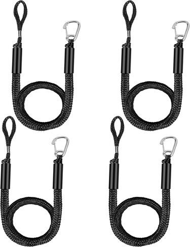 Boat Bungee Dock Lines, Mooring Rope with Stainless Steel Clip,Boat Ropes for Docking, Boat Accessories, Suit for PWC, Kayak, Jet Ski, Seadoo, WaveRunner, Pontoon, Bass Boat, 4ft (Black) in Saudi Arabia