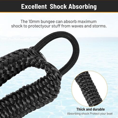 Boat Bungee Dock Lines, Mooring Rope with Stainless Steel Clip,Boat Ropes for Docking, Boat Accessories, Suit for PWC, Kayak, Jet Ski, Seadoo, WaveRunner, Pontoon, Bass Boat, 4ft (Black) in Saudi Arabia
