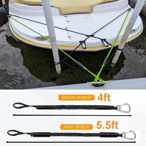 Boat Bungee Dock Lines, Mooring Rope with Stainless Steel Clip,Boat Ropes for Docking, Boat Accessories, Suit for PWC, Kayak, Jet Ski, Seadoo, WaveRunner, Pontoon, Bass Boat, 4ft (Black) in Saudi Arabia