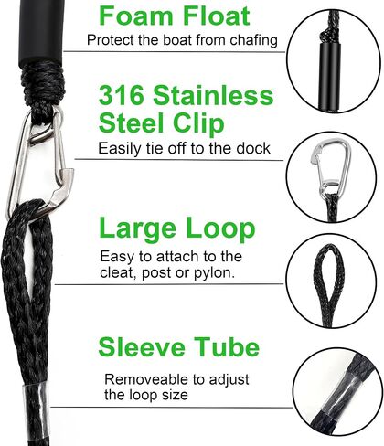 Boat Bungee Dock Lines, Mooring Rope with Stainless Steel Clip,Boat Ropes for Docking, Boat Accessories, Suit for PWC, Kayak, Jet Ski, Seadoo, WaveRunner, Pontoon, Bass Boat, 4ft (Black) in Saudi Arabia