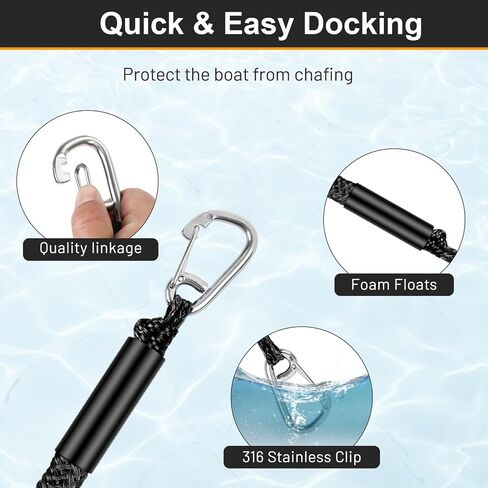 Boat Bungee Dock Lines, Mooring Rope with Stainless Steel Clip,Boat Ropes for Docking, Boat Accessories, Suit for PWC, Kayak, Jet Ski, Seadoo, WaveRunner, Pontoon, Bass Boat, 4ft (Black) in Saudi Arabia