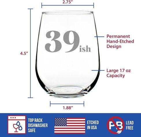 39ish - Funny 40th Birthday Wine Glass for Women Turning 40 - Large 17 Oz - Bday Party Decorations in Kuwait