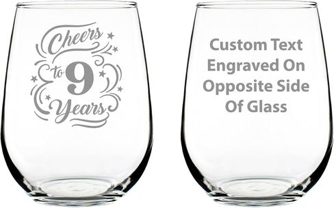 Cheers to 9 Years - هدايا زجاجية نبيذ بدون جذع للنساء والرجال - ديكور حفلات الذكرى السنوية التاسعة - أكواب كبيرة بوزن 17 أونصة in Kuwait