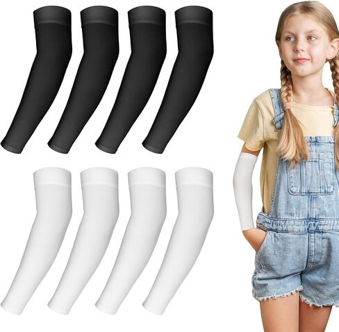 4 Pairs Kids Arm Sleeves, UV Sun Protection Arm Sleeves for Men Women Upf 50 Compression Cooling Sleeves Outdoor Sport Breathable Elastic Ice Sleeve for Youth Boys Girls Sports (Black, White) in Saudi Arabia