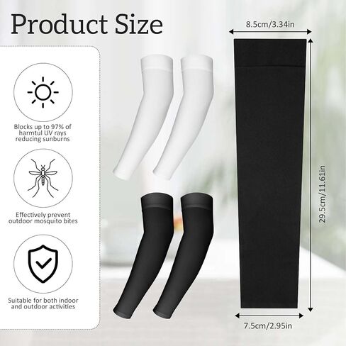 4 Pairs Kids Arm Sleeves, UV Sun Protection Arm Sleeves for Men Women Upf 50 Compression Cooling Sleeves Outdoor Sport Breathable Elastic Ice Sleeve for Youth Boys Girls Sports (Black, White) in Saudi Arabia