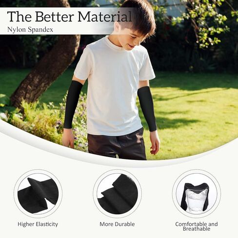 4 Pairs Kids Arm Sleeves, UV Sun Protection Arm Sleeves for Men Women Upf 50 Compression Cooling Sleeves Outdoor Sport Breathable Elastic Ice Sleeve for Youth Boys Girls Sports (Black, White) in Saudi Arabia