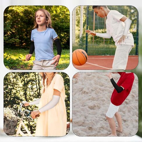 4 Pairs Kids Arm Sleeves, UV Sun Protection Arm Sleeves for Men Women Upf 50 Compression Cooling Sleeves Outdoor Sport Breathable Elastic Ice Sleeve for Youth Boys Girls Sports (Black, White) in Saudi Arabia