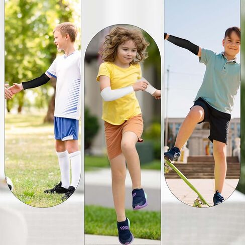 4 Pairs Kids Arm Sleeves, UV Sun Protection Arm Sleeves for Men Women Upf 50 Compression Cooling Sleeves Outdoor Sport Breathable Elastic Ice Sleeve for Youth Boys Girls Sports (Black, White) in Saudi Arabia