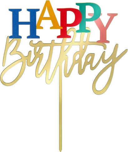 أكريليك الذهب كعكة عيد ميلاد سعيد أعلى ، 7.5 "× 6" ديكور كعكة عيد ميلاد قوس قزح (الذهب) in Kuwait