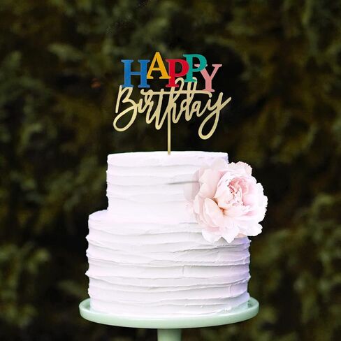 أكريليك الذهب كعكة عيد ميلاد سعيد أعلى ، 7.5 "× 6" ديكور كعكة عيد ميلاد قوس قزح (الذهب) in Kuwait