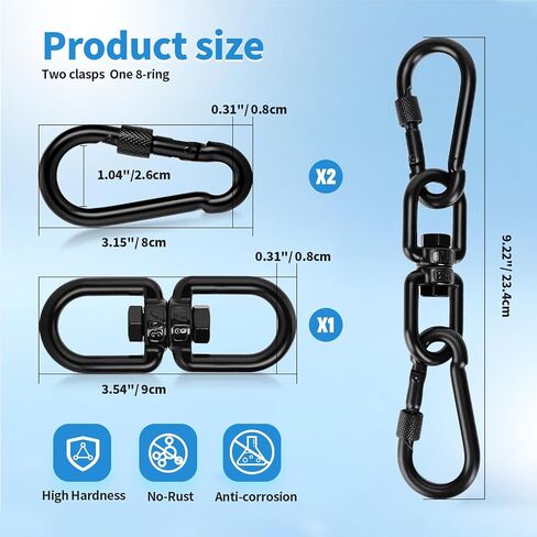 Aheucndg Heavy Duty 1200 lb Capacity Swivel Ring Double Ended Swivel Eye Hook, 304 Stainless Steel 1Pack Swivel Hooks + 2Pack Snap Hook, Easy Installation for Hanging Chair, Hammock, Boxing Bag, Gym in Kuwait