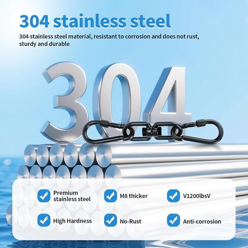 Aheucndg Heavy Duty 1200 lb Capacity Swivel Ring Double Ended Swivel Eye Hook, 304 Stainless Steel 1Pack Swivel Hooks + 2Pack Snap Hook, Easy Installation for Hanging Chair, Hammock, Boxing Bag, Gym in Kuwait