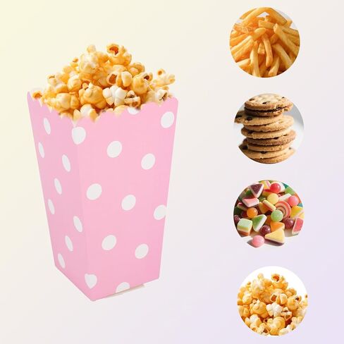 24pcs صناديق الفشار الوردي اللطيف ، حاويات دلاء الفشار من الورق المقوى المصغرة مع أكواب البولكا البيضاء حقائب علاجية وعاء ملحقات الذرة البوب ​​الصغيرة لمستلزمات الحفلات. in Kuwait