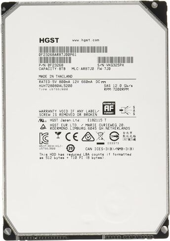 HGST Ultrastar HE8 HUH728080ALE604 0F23668 / 0F25721 8TB 7،2K RPM SATA 6GB / S 128MB 3.5 "HDD 512E in Kuwait
