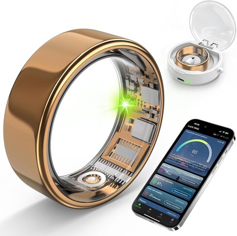 الحلقة الذكية مع مراقبة النوم ، وعد الخطوة ، ومعدل ضربات القلب ، وأكسجين الدم لجهاز iPhone و Android ، لا توجد رسوم اشتراك ، IP68 Tracker Health Health (الذهب ، 10) in Kuwait