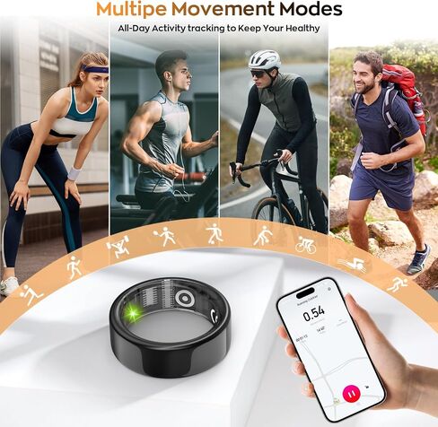 الحلقة الذكية مع مراقبة النوم ، وعد الخطوة ، ومعدل ضربات القلب ، وأكسجين الدم لجهاز iPhone و Android ، لا توجد رسوم اشتراك ، IP68 Tracker Health Health (الذهب ، 10) in Kuwait
