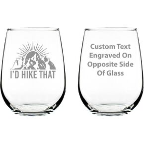I'd Hike That - Stemless Wine Glass - Cool Hiking Themed Decor and Gifts for Mountain Lovers - Large 17 Oz Glasses in Saudi Arabia